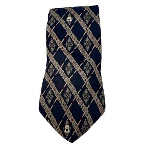 Disney Mickey Mouse Vintage 100% Silk Navy Gold Striped Tie